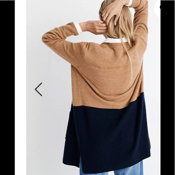 Madewell Kent Colorblock Coziest Sweater tan/blue - Picture 4 of 16